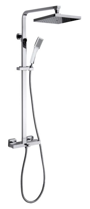 Karat Faucet ก๊อกผสมยืนอาบติดผนัง พร้อมชุดฝักบัว Rain Shower และฝักบัวสายอ่อนปรับน้ำ 1 ระดับ