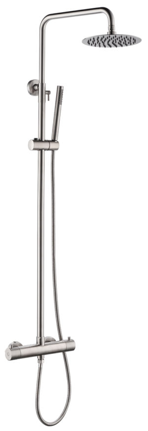 Karat Faucet ก๊อกผสมยืนอาบติดผนังพร้อมชุดฝักบัว Rain Shower และฝักบัวสายอ่อนปรับน้ำ 1 ระดับ (สแตนเลส 304)
