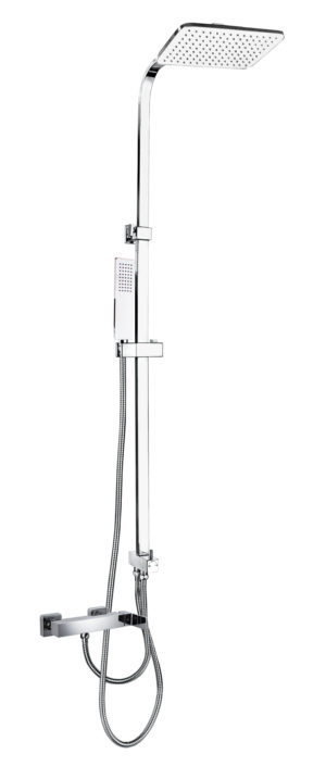 Karat Faucet ก๊อกผสมยืนอาบติดผนัง พร้อมชุดฝักบัว Rain Shower และฝักบัวสายอ่อนปรับน้ำ 1 ระดับ