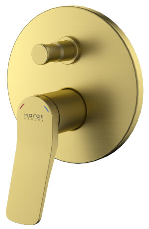 Karat Faucet ก๊อกผสมฝังผนังแบบก้านโยกพร้อมที่สลับทางน้ำ (Diverter) สำหรับฝักบัวก้านแข็งสีทองด้าน PVD