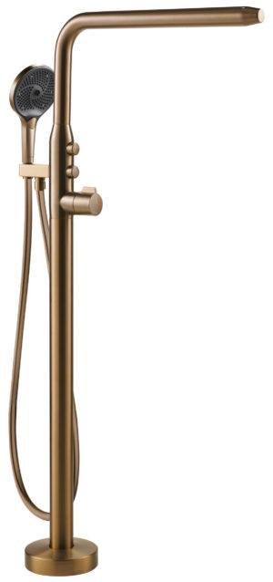 ESTHER ก๊อกผสมลงอ่างเเบบตั้งขึ้นจากพื้นพร้อมฝักบัวสายอ่อน สี BRUSHED ROSE GOLD PVD