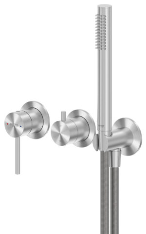 Karat Faucet ก๊อกผสมติดผนังพร้อมฝักบัวสายอ่อนแบบก้านโยกสเตนเลส316L